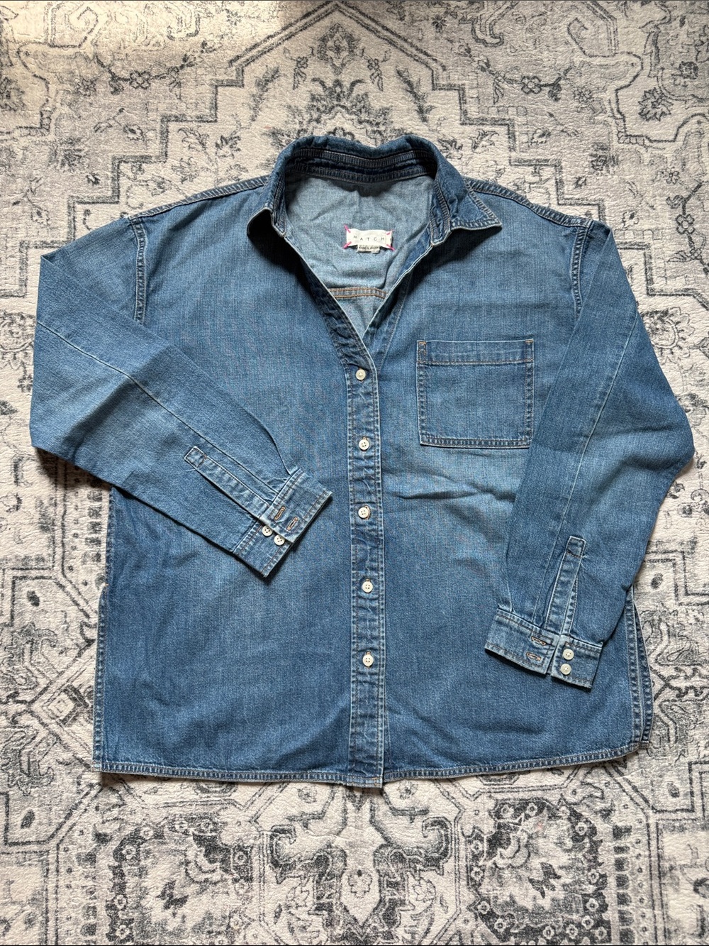 Hatch Women's Denim Button-Down Shirt in Medium Blue